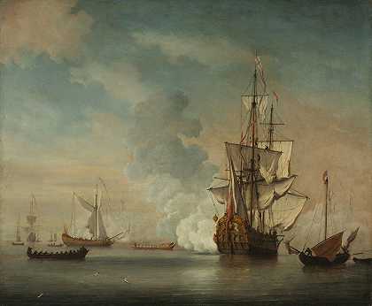 英国军舰敬礼`English Warship Firing a Salute (1690)