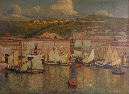 夏夜（菲姆港）`Sommerabend (Hafen von Fiume) (1905) by Raoul Frank