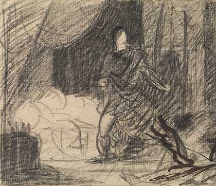 邓肯谋杀案——麦克白带着尸体（麦克白夫人走近）`The Murder of Duncan – Macbeth with the Body (and Lady Macbeth Approaching) (between 1809 and 1811) by Benjamin Robert Haydon