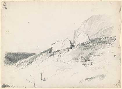 岩石景观`Rocky Landscape (c. 1835~1840) by Seth Wells Cheney