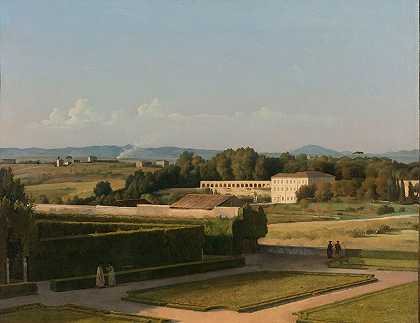 美第奇别墅花园景观`View of the Gardens of Villa Medici (1811 ~ 1816) by Michel-Martin Drolling