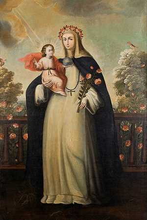 利马圣罗斯和孩子耶稣`Saint Rose of Lima with Child Jesus (ca. 1680 ~ ca. 1700) by Cusco School