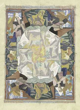 地毯设计主题荷兰（leporello上的设计）`Tapijtontwerp motief Hollland (ontwerp op leporello) (1928) by Leo Gestel