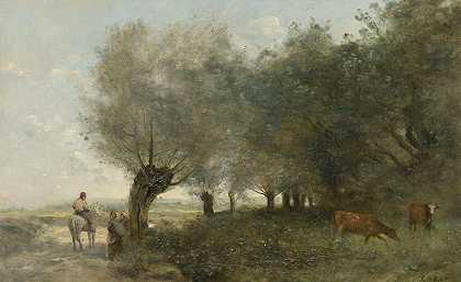顶端的柳树Ile公司`Les Saules À La Pointe De Lile by Jean-Baptiste-Camille Corot