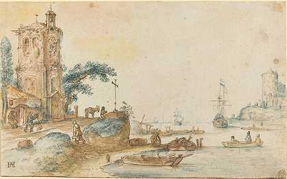 左边有一座塔的场景`Scene with a Tower to the Left (c. 1620) by Hendrick Avercamp