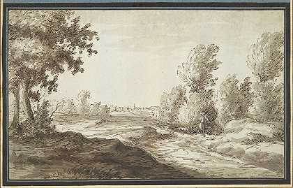 猎人和狗的风景`Landscape with Hunter and Dogs (17th century) by Gillis Neyts