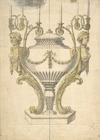 烛台呈瓮状扣着`Candelabrum in the form of an Urn Clasped by Carytides and Candle Branches (1760–1806) by Carytides and Candle Branches by Henry Holland