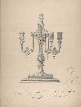 烛台的设计`Design for a Candelabra (1877) by Heinrich Jauner