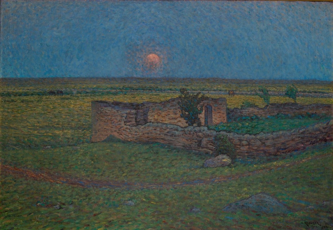 月亮在Ö陆地上升起`Moon Rising on Öland (1900~1904) by Nils Kreuger