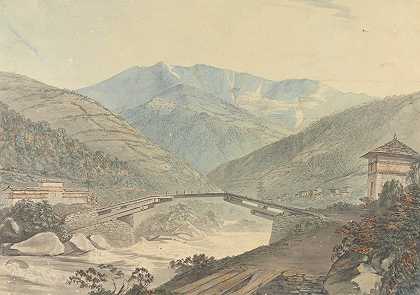 不丹Tassisudon[Tashicho Dzong]附近的景色`View near Tassisudon [Tashicho Dzong] in Bhutan (1783) by Samuel Davis
