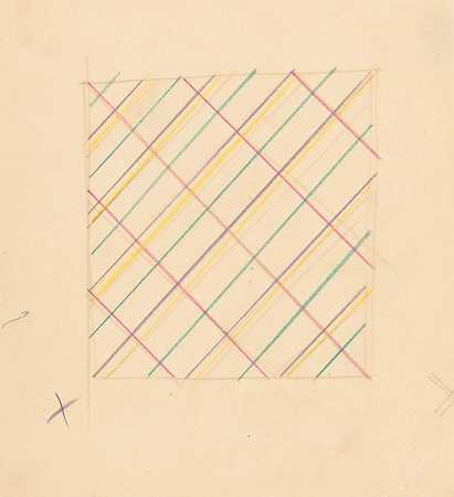 镶嵌桌面的各种小草图。][带衬里网格图案的设计`Miscellaneous small sketches for inlaid table tops.] [Design with lined grid motif (1930) by Winold Reiss
