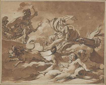 Cybele阻止Turnus向特洛伊舰队纵火`Cybele Prevents Turnus from Setting Fire to the Trojan Fleet by Transforming the Ships into Sea Goddesses (18th century) by Transforming the Ships into Sea Goddesses by Jean Baptiste Marie Pierre