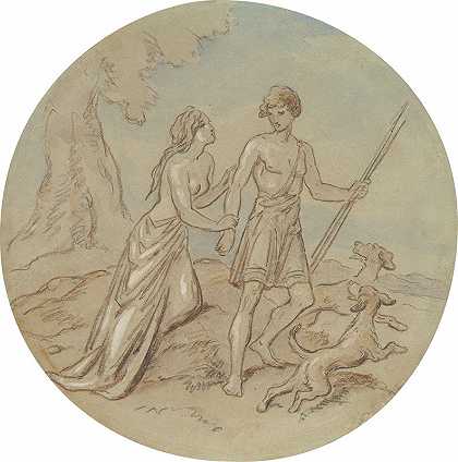一系列展示维纳斯和阿多尼斯pl1的图版设计`Designs for a series of plates illustrating Venus and Adonis pl1 by Hablot Knight Browne