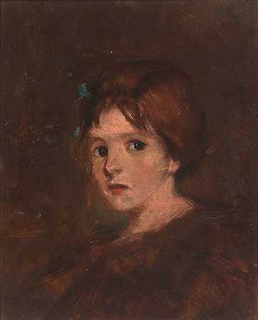 穿棕色衣服的孩子`Child in Browns (ca 1889) by Alice Pike Barney