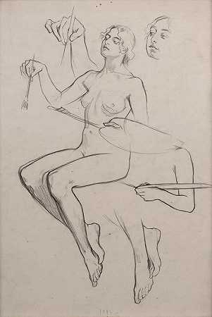 女性裸体`Female nude by Alphonse Mucha