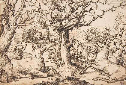 一只老鹰在向动物布道`An Eagle Preaching to the Animals (16th century) by Marcus Gheeraerts the Elder