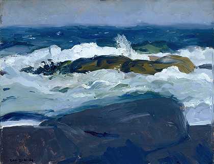 缅因州岩礁`Rock Reef, Maine (1913) by George Wesley Bellows
