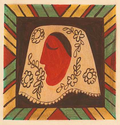 戴着围巾的女孩的头`The head of a girl in a scarf (1937) by Mikuláš Galanda