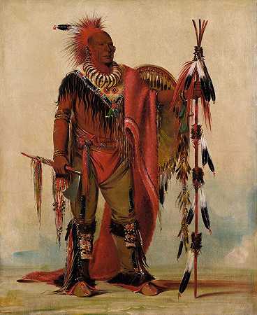 Kee-O-KúK，警惕的狐狸，部落首领`Kee~O~Kúk, The Watchful Fox, Chief of The Tribe (1835) by George Catlin