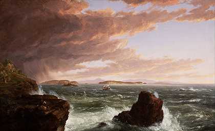 法国各地的风景一场暴风过后，从荒山岛到s湾`Views Across Frenchmans Bay from Mt. Desert Island, After a Squall (1845) by Thomas Cole