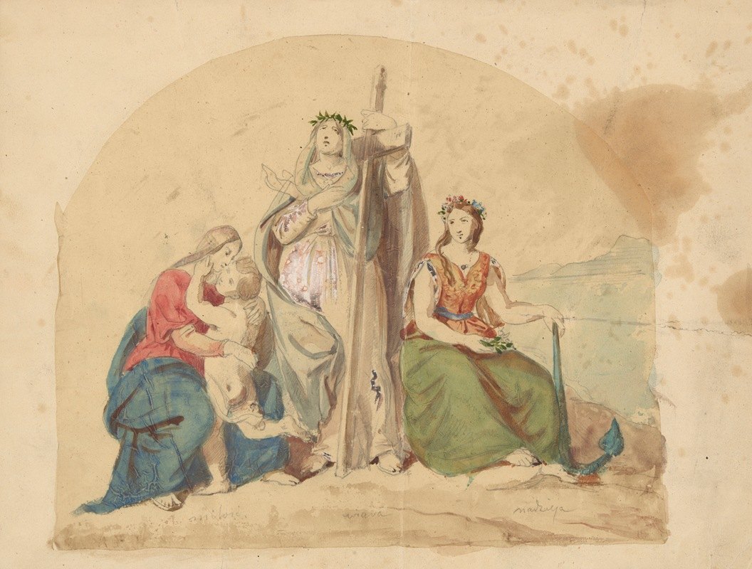 成分研究信念、希望和爱`Studium do kompozycji Wiara, nadzieja i miłość (1850~1857) by Józef Simmler
