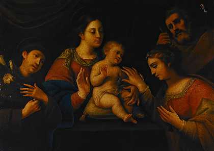 亚历山大圣凯瑟琳与婴儿耶稣的精神订婚`Spiritual Betrothal of Saint Catherine of Alexandria with the Infant Jesus (ca. 17th century)