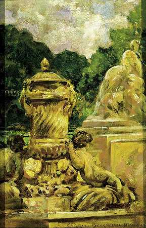 尼姆喷泉花园`Jardin de la Fontaine at Nimes (France, 1911) by James Carroll Beckwith