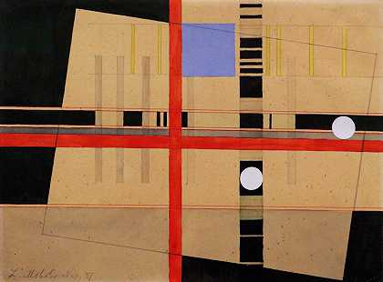 红十字会和白球`Croce rossa e palle bianche (1921) by László Moholy-Nagy