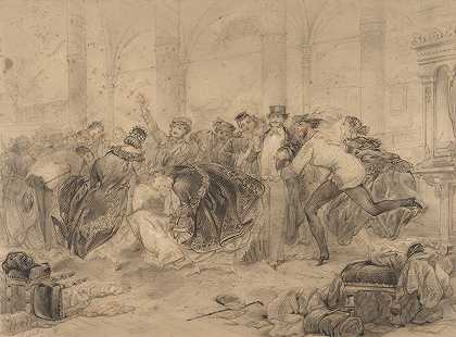 离开剧院的人群`Crowd Leaving a Theatre (19th century) by Pierre-Numa Bassaget