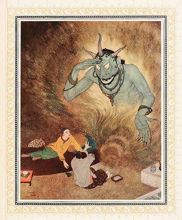 阿拉丁和埃弗里特`Aladdin and the Efrite (1914) by Edmund Dulac