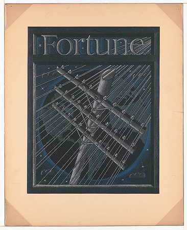 《财富》杂志的平面设计。]【研究覆盖全球的大型电话线】`Graphic designs for Fortune magazine.] [Study for cover with large telephone lines superimposed over the globe (1935) by Winold Reiss