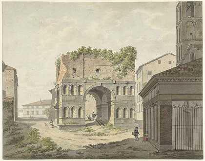 罗马Velabro的Janus quadrifons拱门和圣乔治教堂的一部分`De boog van Janus quadrifons en een deel van de S. Giorgio in Velabro te Rome (1761 ~ 1817) by Daniël Dupré