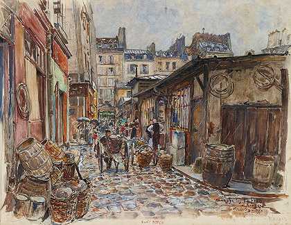 红色儿童市场，西侧，雨中，1907年。第三区`Le Marché des Enfants Rouges, côté Ouest, sous la pluie, en 1907. 3ème arrondissement (1907) by Frédéric Houbron