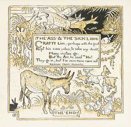 驴和生病的狮子`The Ass and the Sick Lion (1908) by Walter Crane