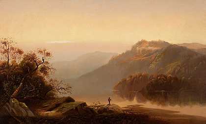 哈德逊河上的日落`Sunset on the Hudson by Charles H. Chapin