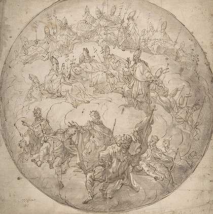国王、主教和教皇天花板设计`Kings, Bishops and Popes; design for ceiling (1696–1782) by Francesco de Mura