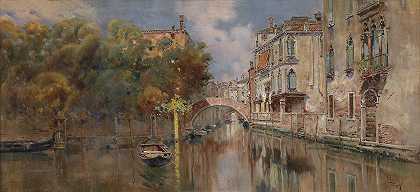威尼斯运河景观`Blick auf einen Kanal in Venedig by Antonio María de Reyna Manescau