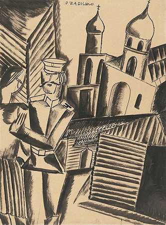 Le Court Russe（俄罗斯夫妇）`Le Couple Russe (The Russian Couple) (ca. 1922) by Ossip Zadkine