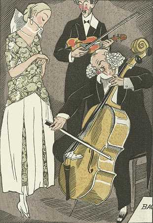 《好音调公报》，1920年第9期，插图66:o El Relicario大师/丝带装饰的晚宴礼服`Gazette du Bon Ton, 1920 – No. 9, Pl. 66: O Maitre el Relicario / Robe de dîners garnie de ruban (1920)