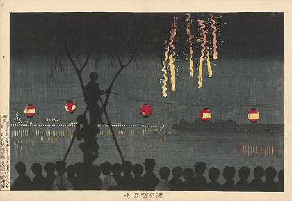Ikenohata的烟火`Fireworks At Ikenohata (1881) by Kobayashi Kiyochika