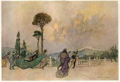 空中楼阁`The Castles in the Air (1911) by Warwick Goble