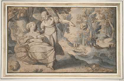 夏甲和天使`Hagar and the Angel (1600–1601) by Pieter Lastman