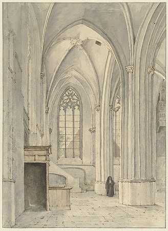 莱宁教堂屋内`Interieur van de kerk van Rhenen (1823) by Gerrit Lamberts