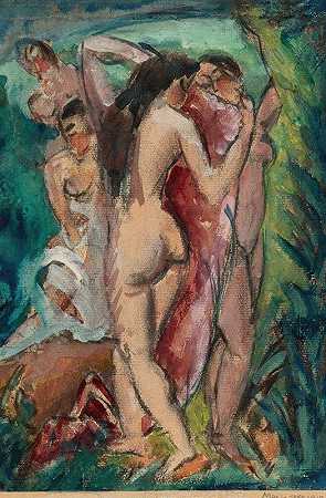 洗澡者`Bathers (1910) by Max Weber