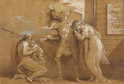 阿斯蒂亚纳克斯的恐惧（赫克托向安德鲁马赫告别）`The Fright of Astyanax (Hector Bidding Farewell to Andromache) (1797) by Benjamin West