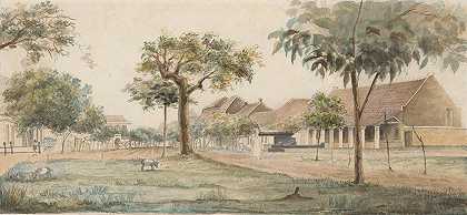 关于荷兰在印度尼西亚定居的看法，J·G·范德（J.G.van der）确实如此`Gezicht op een Nederlandse nederzetting in Indonesië, J. G. van der Does (1843 ~ 1845) by J. G. van der Does