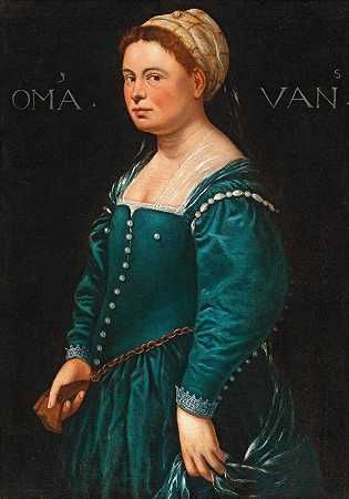 一位身穿绿色连衣裙的女士的肖像`Portrait Of A Lady In A Green Dress by Bernardino Licinio