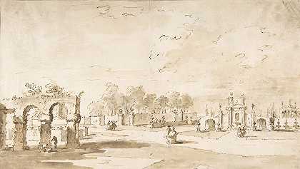 斯特拉附近科勒别墅的花园`Gardens of the Villa Correr, near Strà (1712–93) by Francesco Guardi
