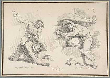 阿尼贝尔·卡拉奇之后的大力士和卡库斯，以及阿戈斯蒂诺·卡拉奇之后的恩克拉多斯的毁灭`Hercules and Cacus, after Annibale Carracci, and the Destruction of Enceladus, after Agostino Carracci (1761) by Jean-Honoré Fragonard