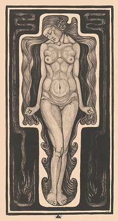 长发裸女`Staande naakte vrouw met lang haar (1926) by Henk Schilling